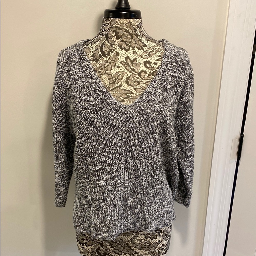 Express Black and White V-Neck Cross Back Women's Sweater